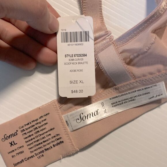 Soma Curves Scoop Neck Bralette padded lace tan beige mesh bra no underwire XL - Picture 7 of 8